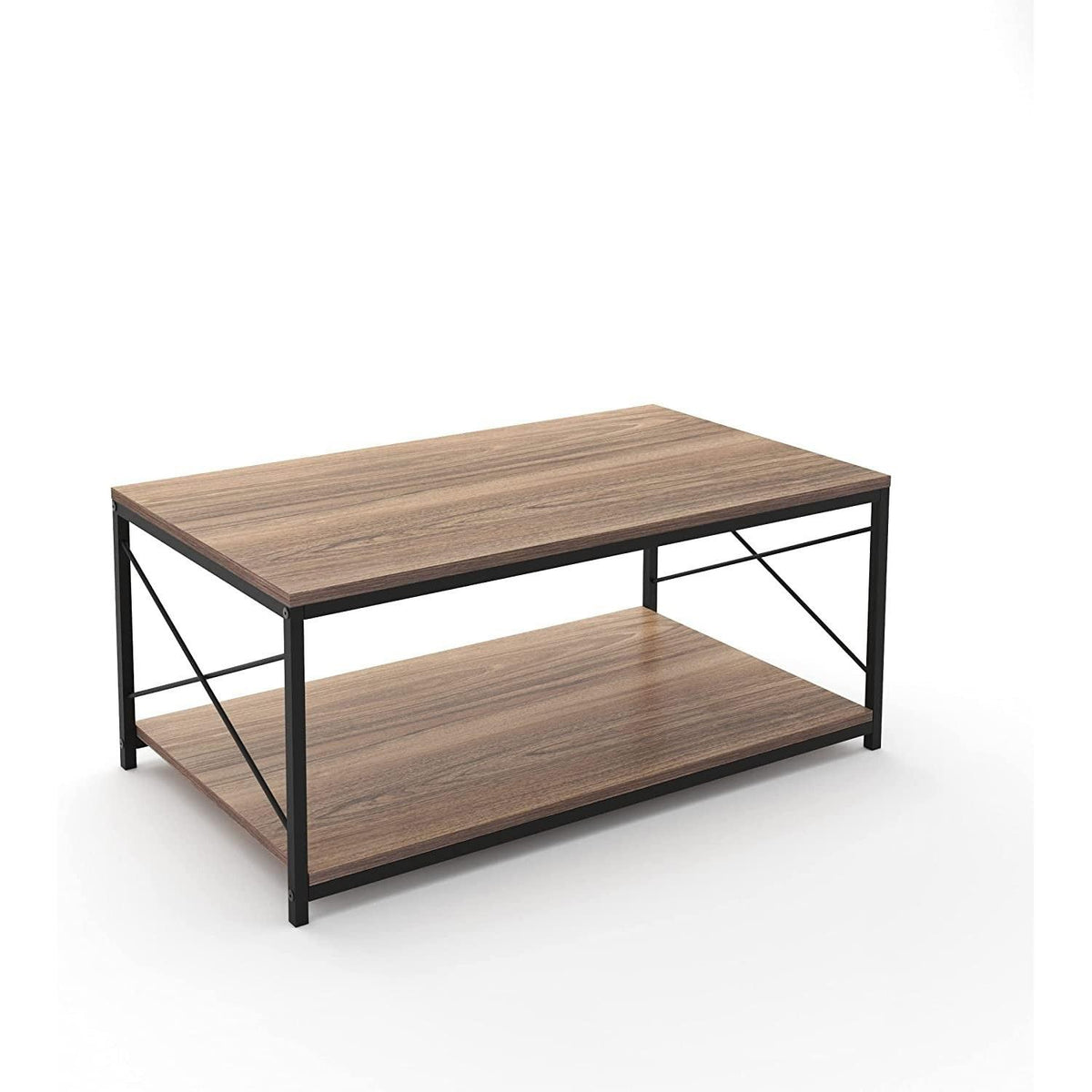 HomeRoots Mod Walnut and Black Coffee Table with Shelf