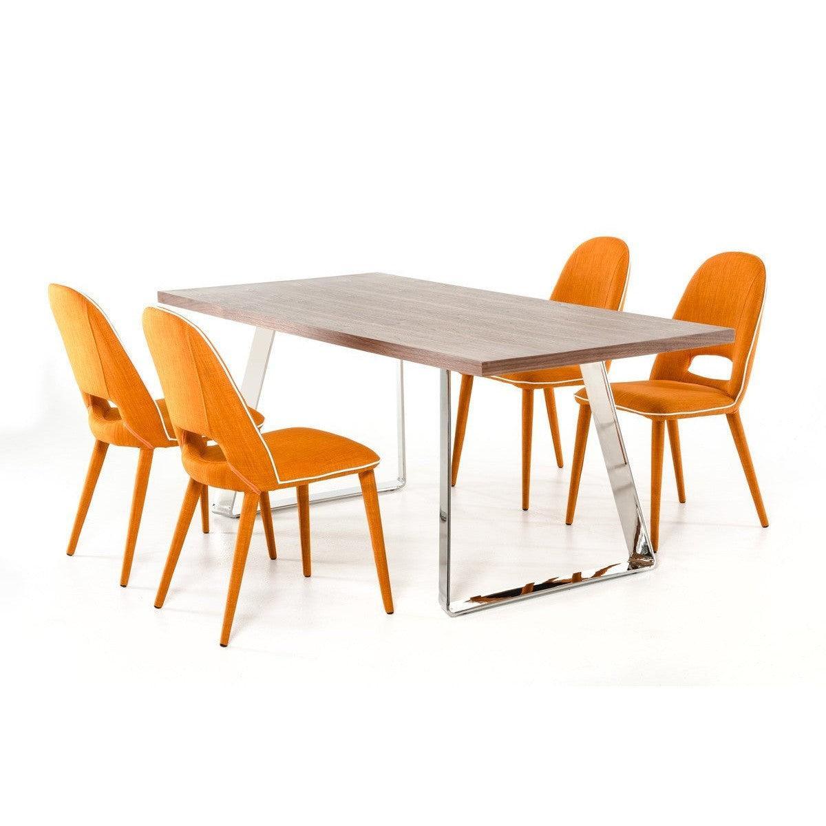 HomeRoots Modern Arch Orange Fabric With White Piping Dining Chairs, Set of 2