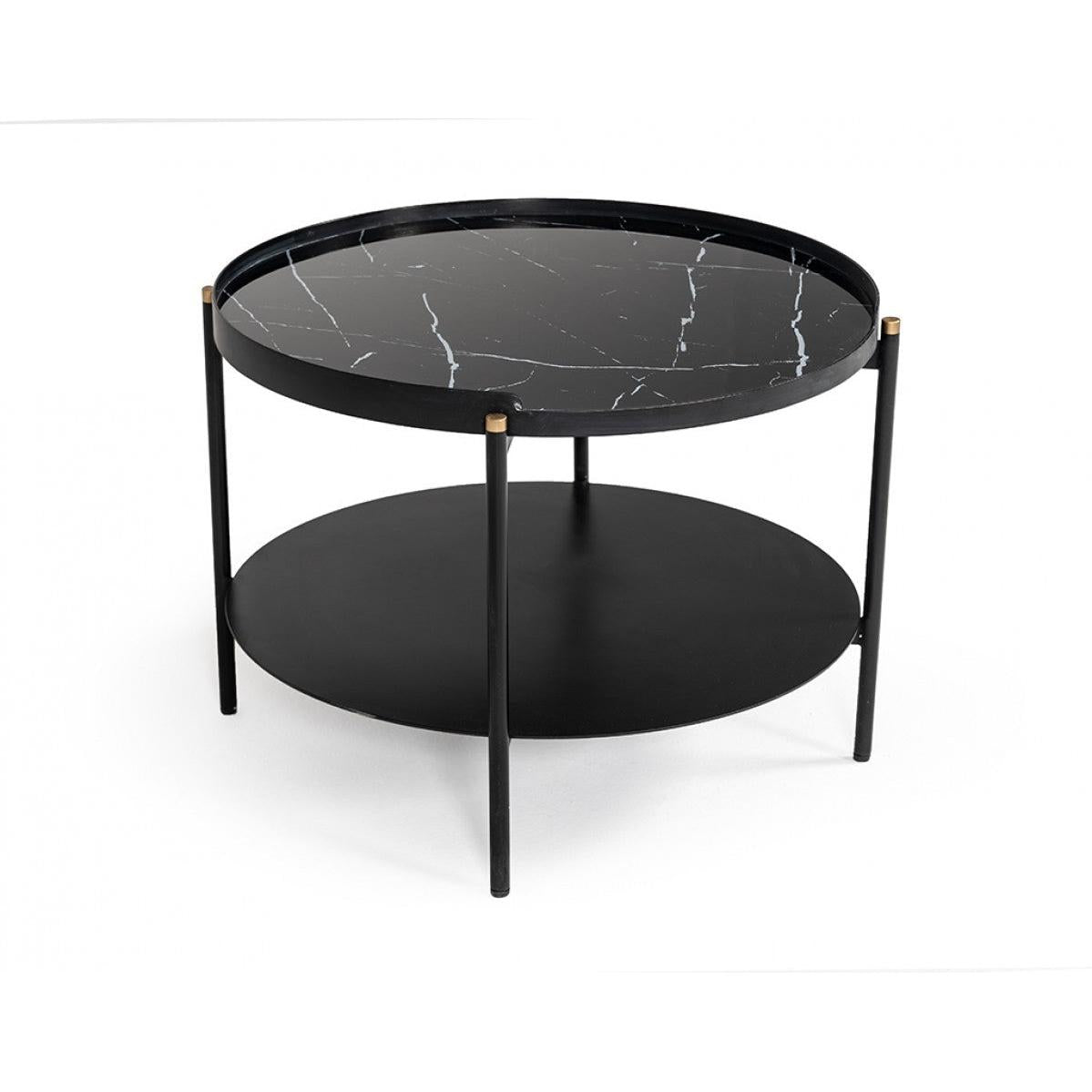 HomeRoots Modern Black Marble Painted Round Metal Coffee Table