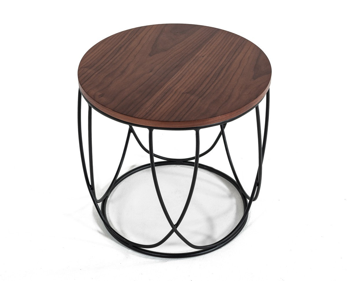 HomeRoots Modern Brown and Black Round Open Geo Base End Table