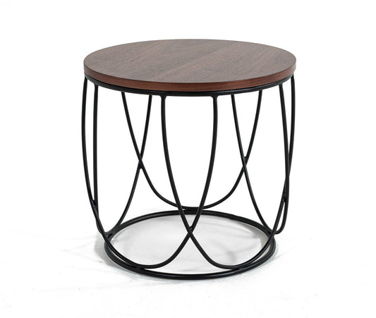 HomeRoots Modern Brown and Black Round Open Geo Base End Table