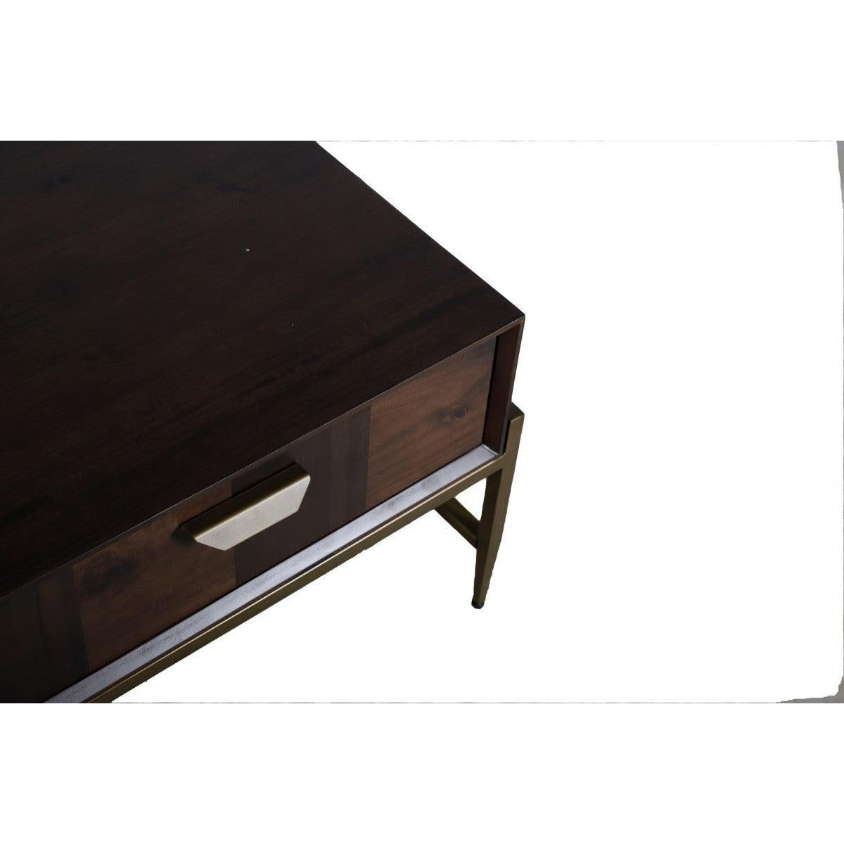 HomeRoots Modern Dark Mango Acacia and Brass Coffee Table