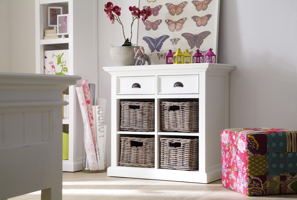 HomeRoots Modern Farmhouse White Medium Accent Cabinet With Baskets