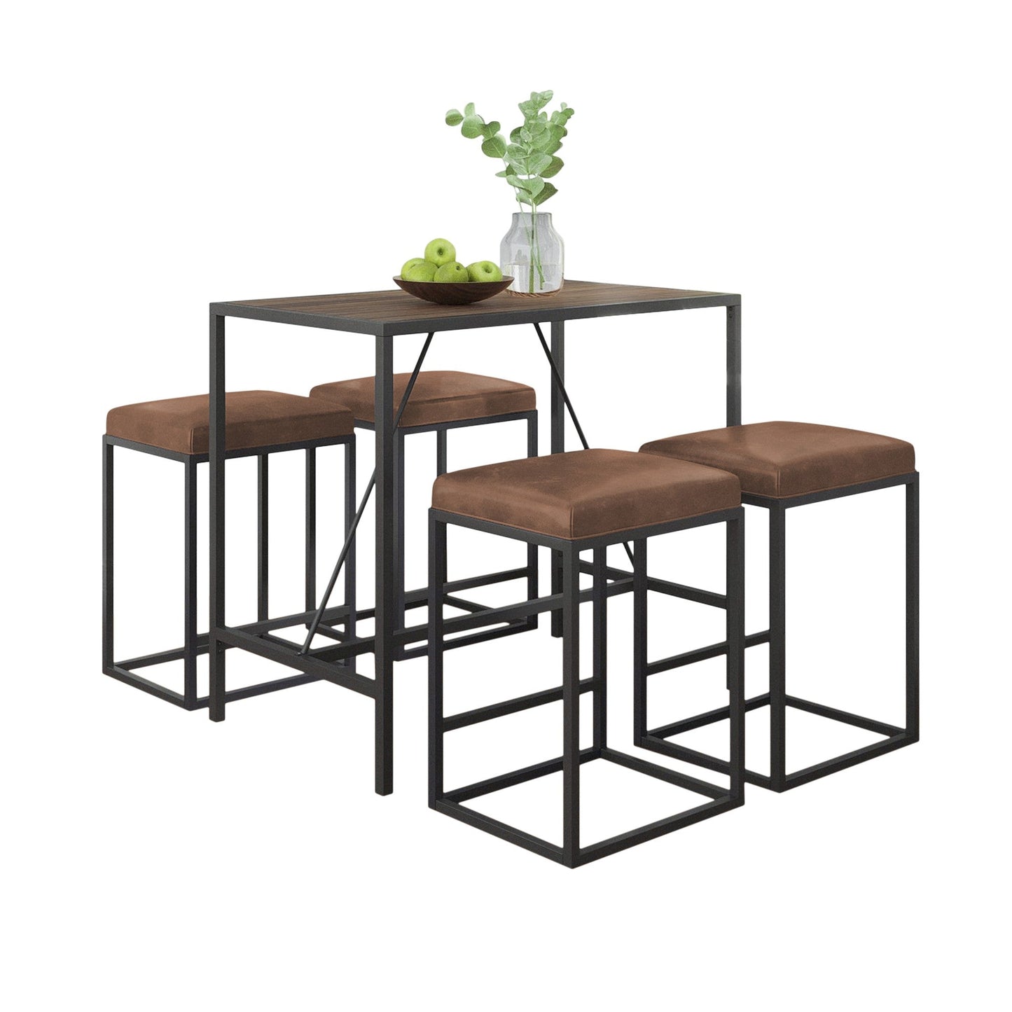 HomeRoots Modern Geo Brown And Walnut Five Piece Bar Set