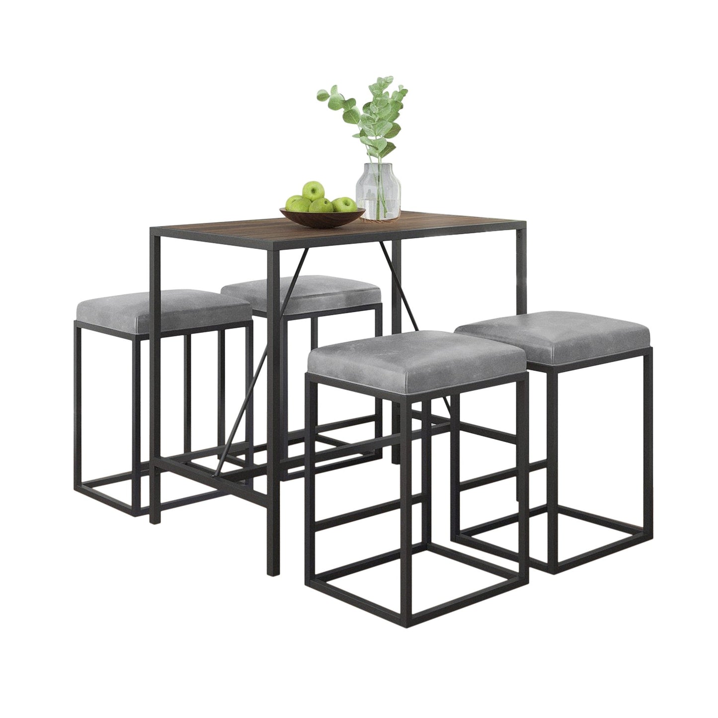 HomeRoots Modern Geo Grey And Walnut Five Piece Bar Set