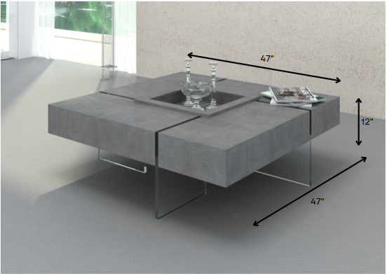 HomeRoots Modern Gray Faux Concrete and Glass Floating Coffee Table