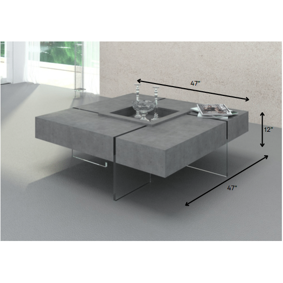 HomeRoots Modern Gray Faux Concrete and Glass Floating Coffee Table