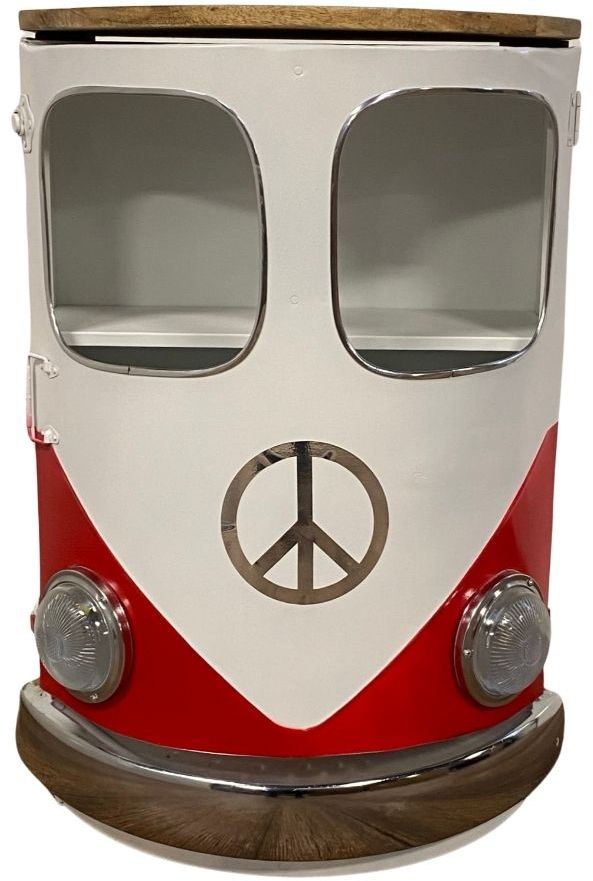 HomeRoots Modern Red Metal And Wood Hippy Van Side Table