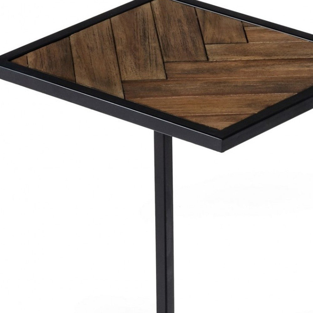 HomeRoots Modern Rustic Brown and Black Chevron Wood and Metal Snack Table