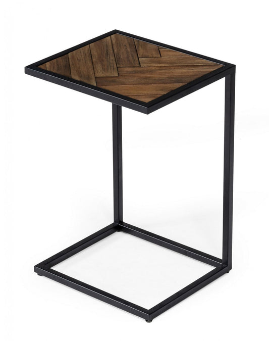 HomeRoots Modern Rustic Brown and Black Chevron Wood and Metal Snack Table