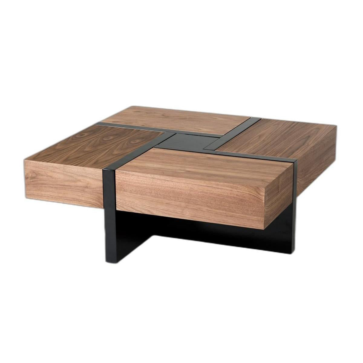 HomeRoots Modern Walnut and Black Square Coffee Table with Storage