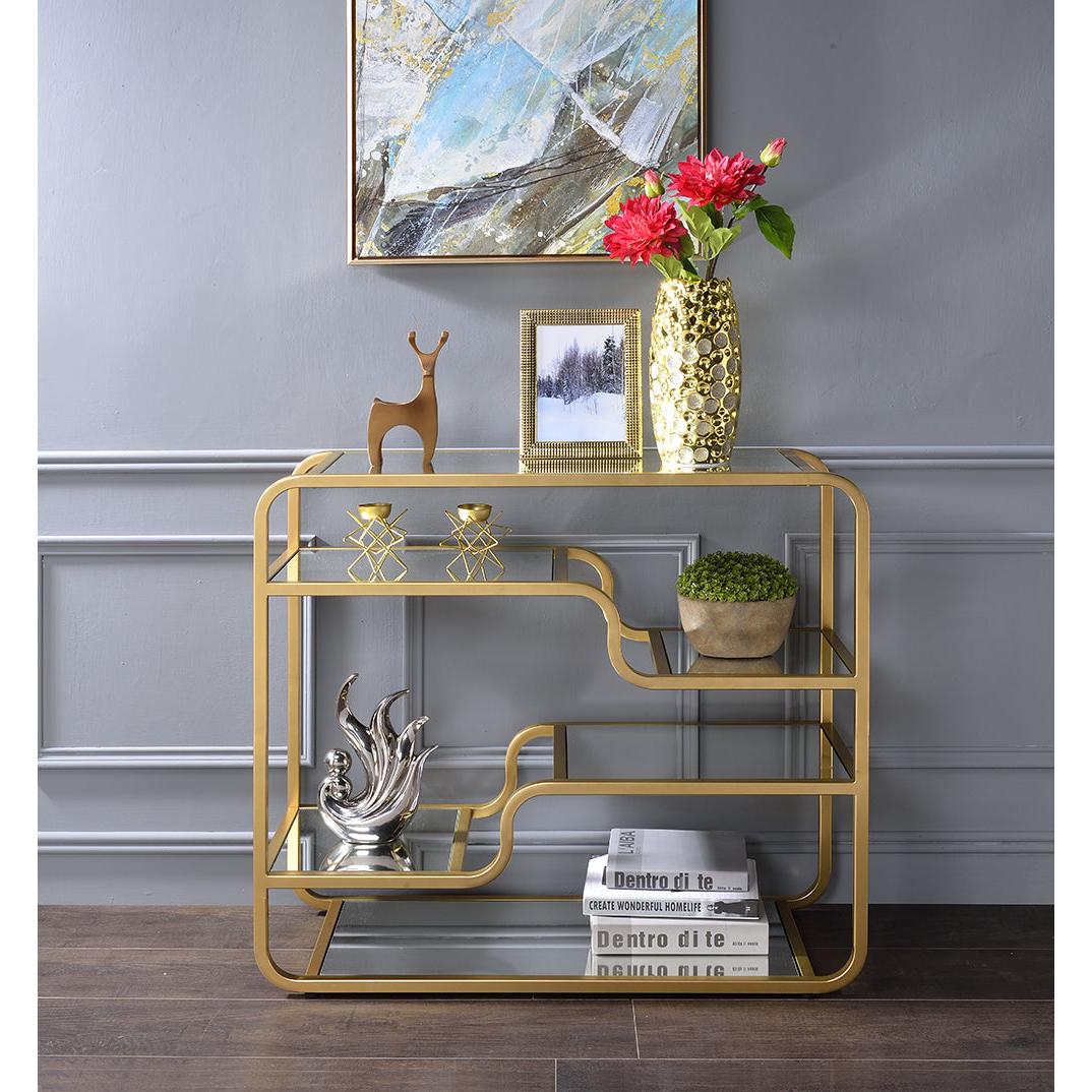 HomeRoots Modern Yet Retro Gold And Glass Bar Table