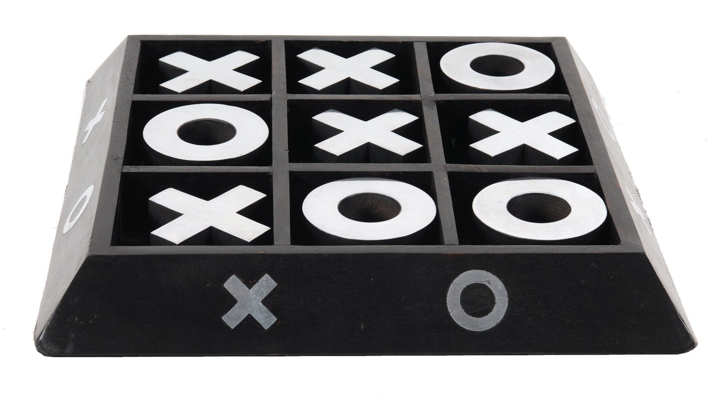 HomeRoots Nickel and Dark Wood Tic Tac Toe Game Sculpture