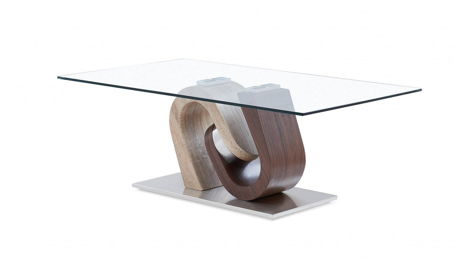 HomeRoots Oak and Walnut Ultra modern Glass top Coffee Table