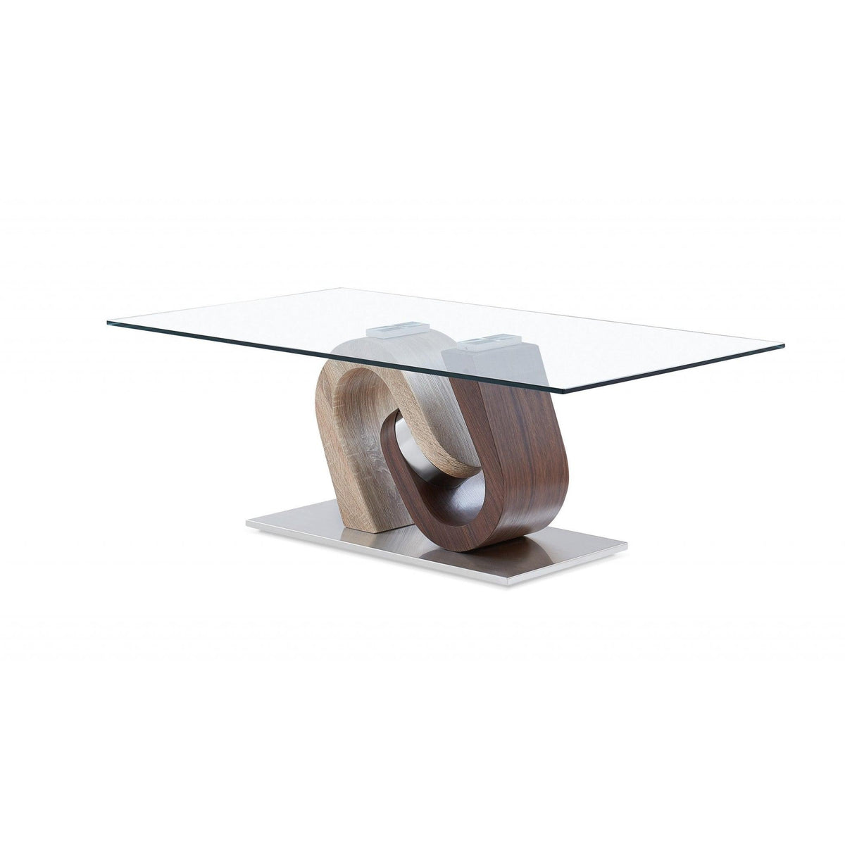 HomeRoots Oak and Walnut Ultra modern Glass top Coffee Table