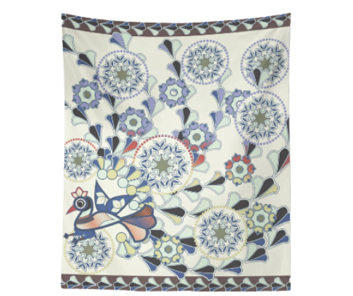 HomeRoots Off-White Peacock and Flowers 80" x 68" Hanging Wall Tapestry