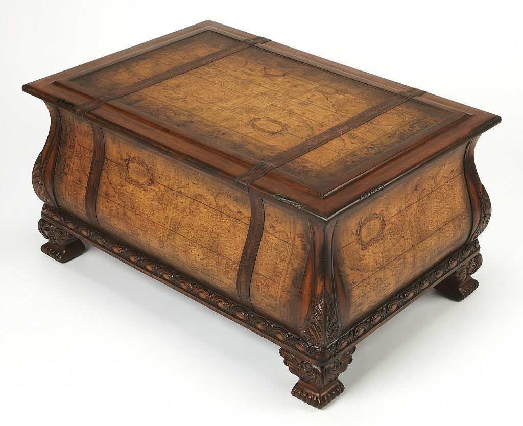 HomeRoots Old World Vintage Style Map Bombe Coffee Table