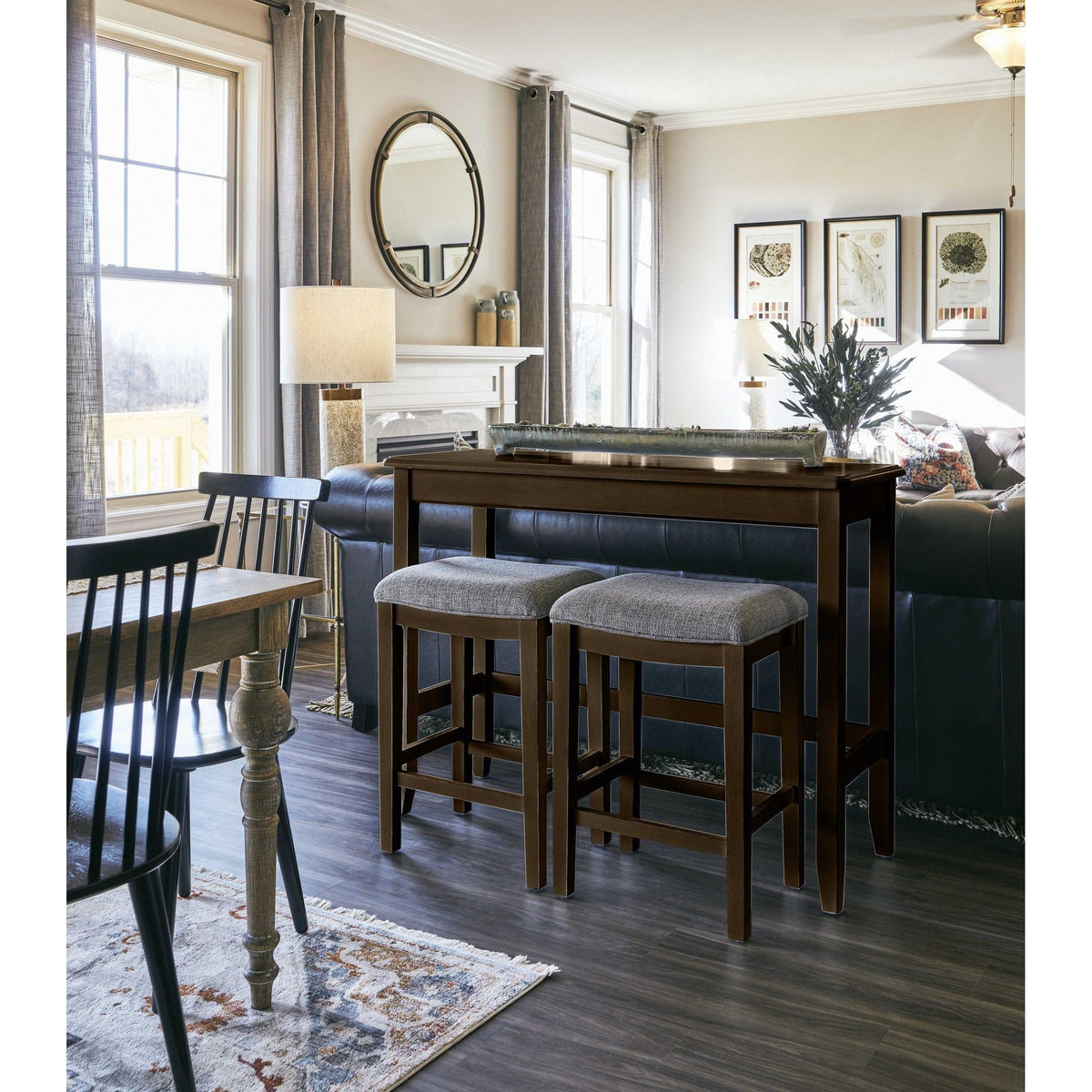 HomeRoots Perfecto Espresso Finish Sofa Table With 2 Bar Stools