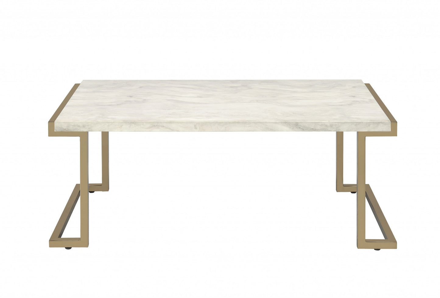 HomeRoots Rectangular Marble Top With Champagne Metal Base Cofee Table