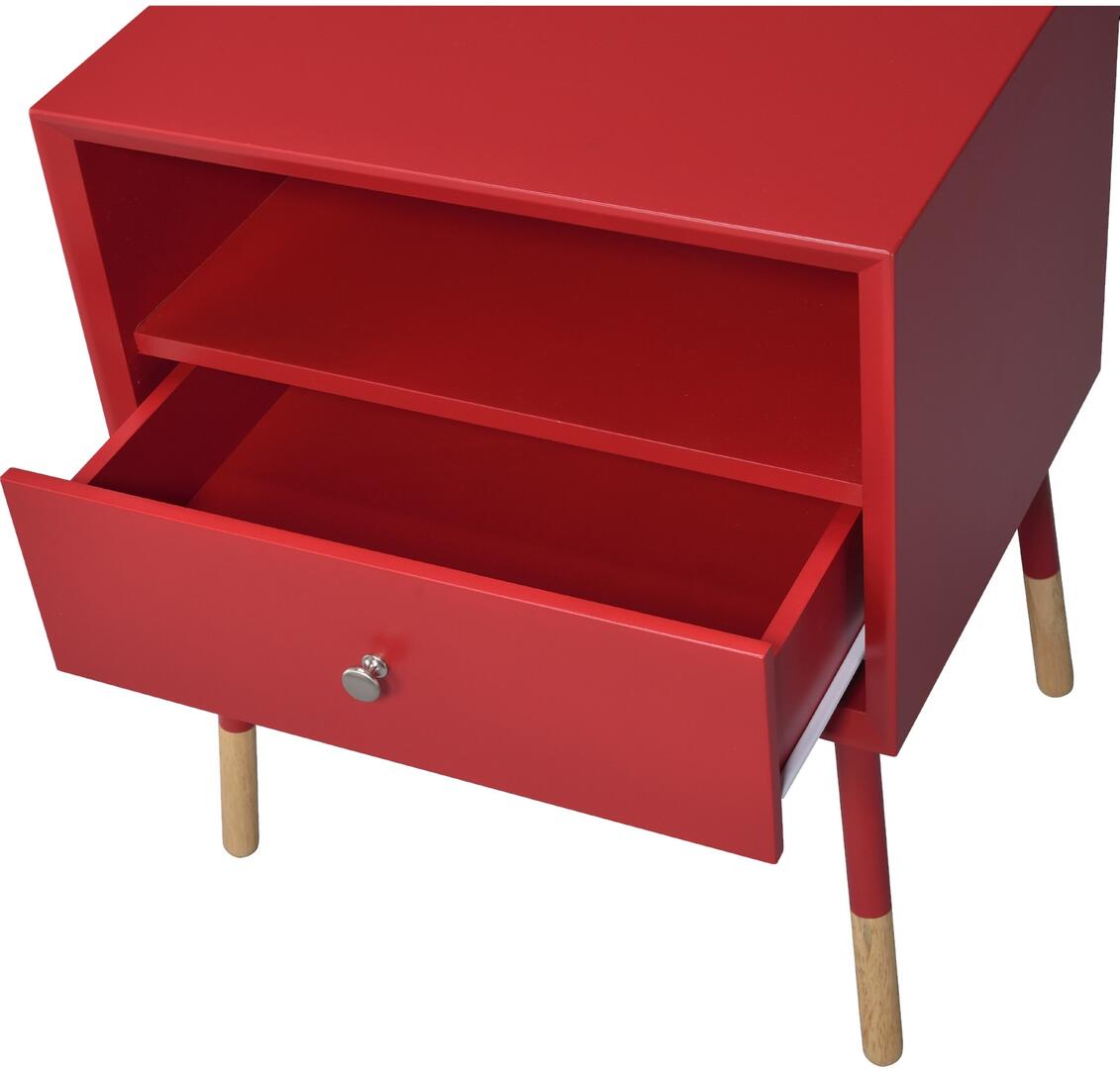 HomeRoots Red End Table with Natural Wood Dipped Legs
