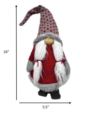 HomeRoots Red and Grey Spotted Hat Gnome with Pigtails