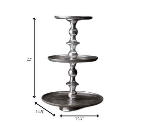 HomeRoots Round Three Tier Stand in Polished Silver Finish