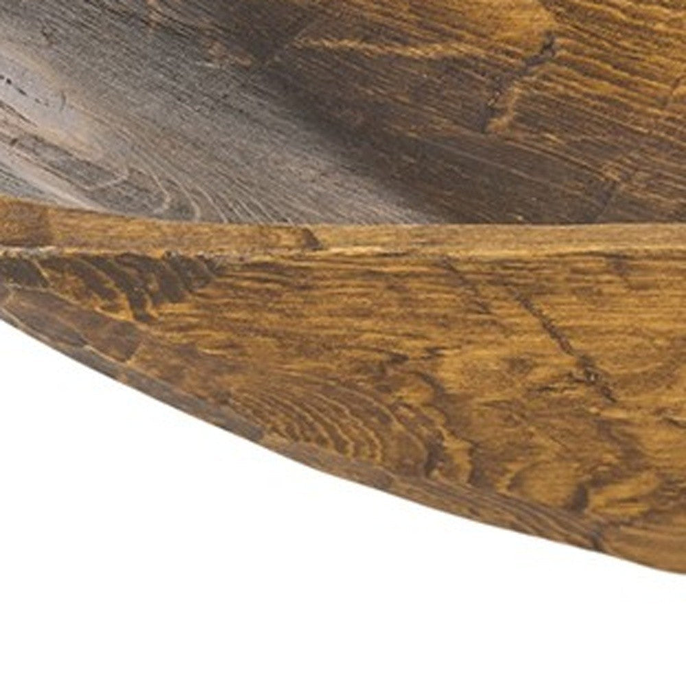 HomeRoots Rustic Brown And Natural Handcarved Thin Oval Centerpiece Bowl