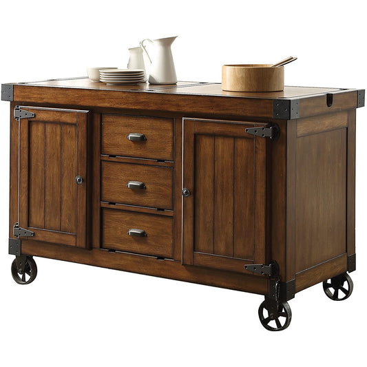 HomeRoots Rustic Farmhouse Rolling Kitchen Cart In Warm Tobacco Finish