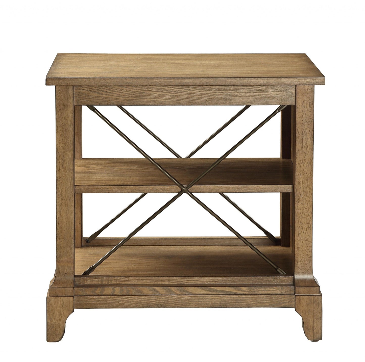 HomeRoots Rustic Light Oak End Table with X-Bar Detail
