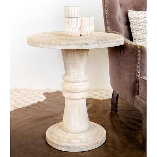 HomeRoots Rustic Natural Turned Pedestal End Table