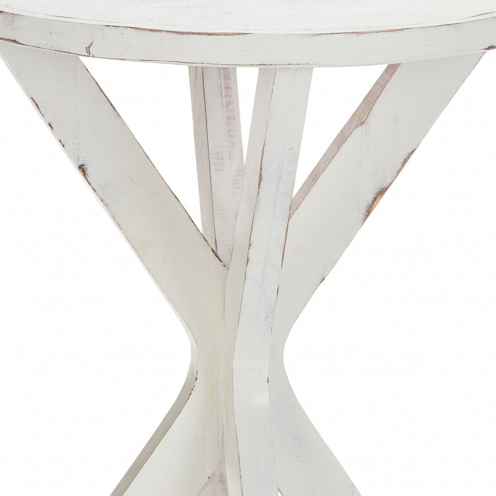 HomeRoots Rustic Round X Base End Table in Modern White Finish