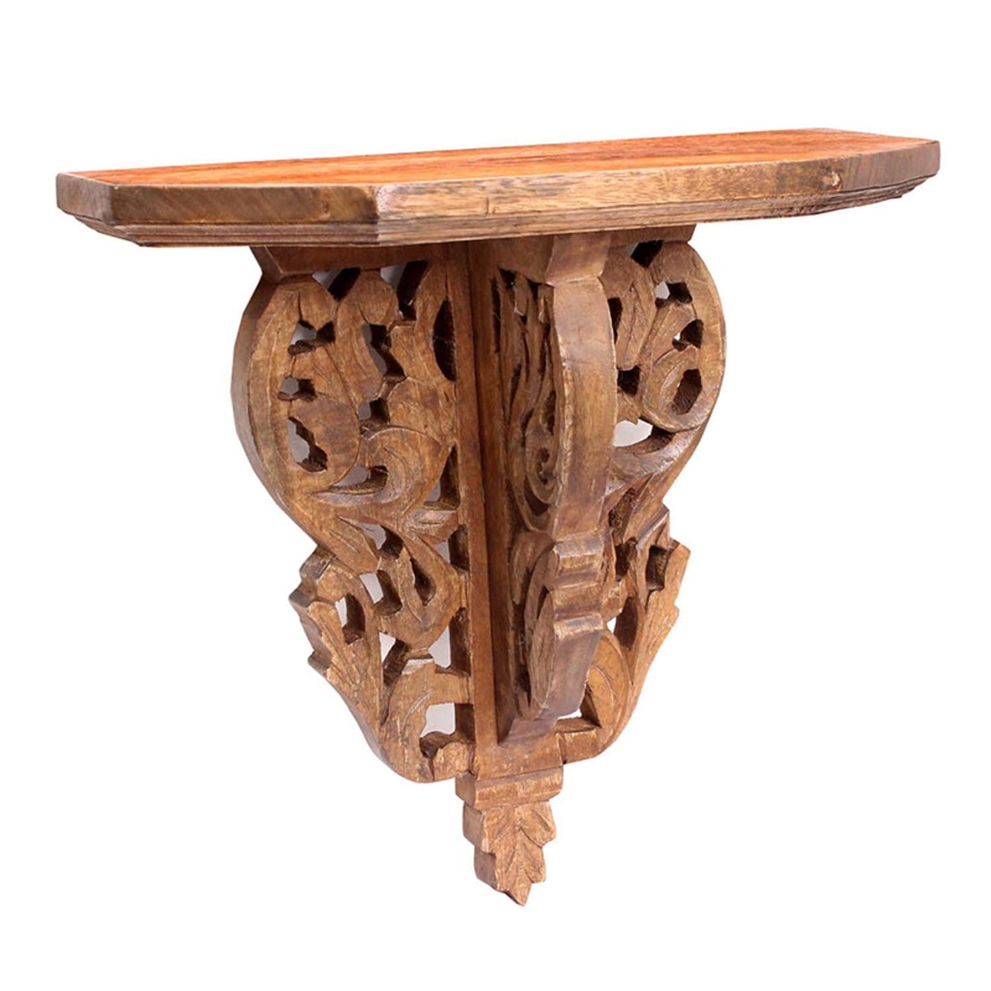 HomeRoots Set of 2 Boho Chic Carved Wood Wall Shelves