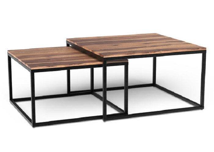 HomeRoots Set of 2 Squared Off Natural Wood Nesting Coffee Tables