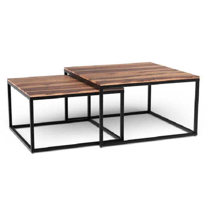 HomeRoots Set of 2 Squared Off Natural Wood Nesting Coffee Tables
