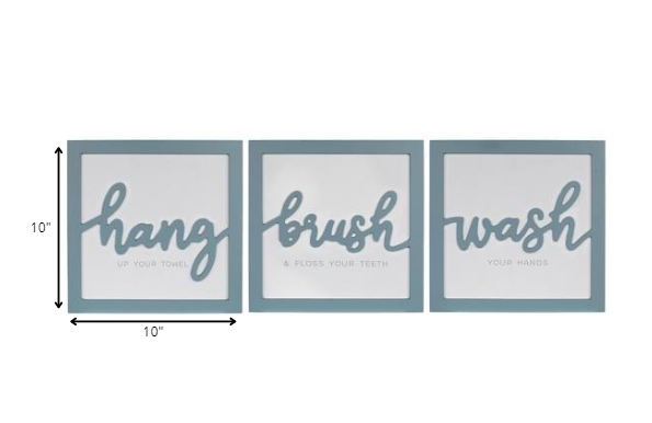 HomeRoots Set of 3 Blue Hang Brush Wash Framed Wall Art