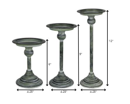 HomeRoots Set of 3 Vintage Green Candle Holders