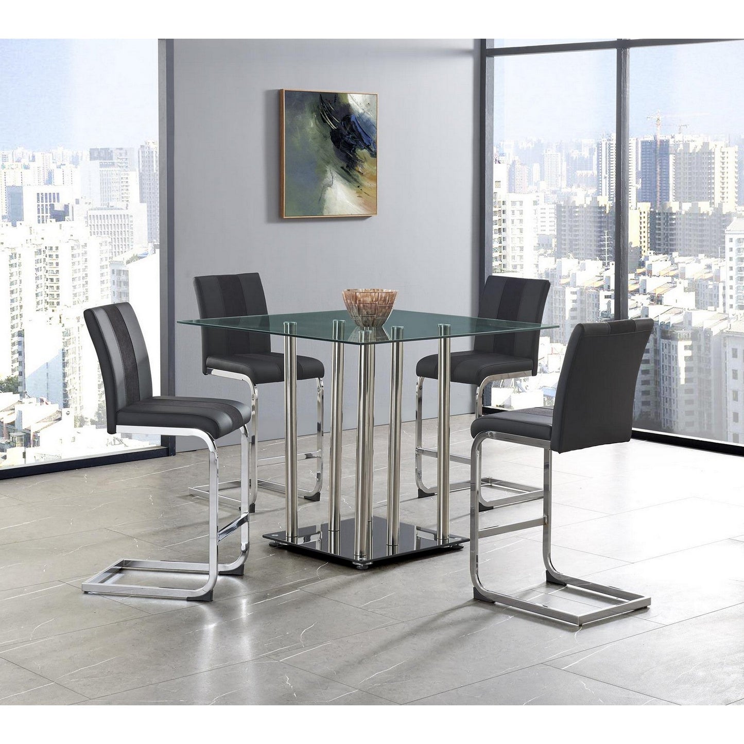 HomeRoots Set of 4 Black Two tone Barstools with Silver Tone Metal Base