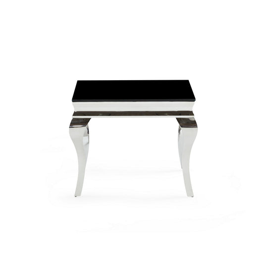 HomeRoots Silver Tone Black Glass Top End Table