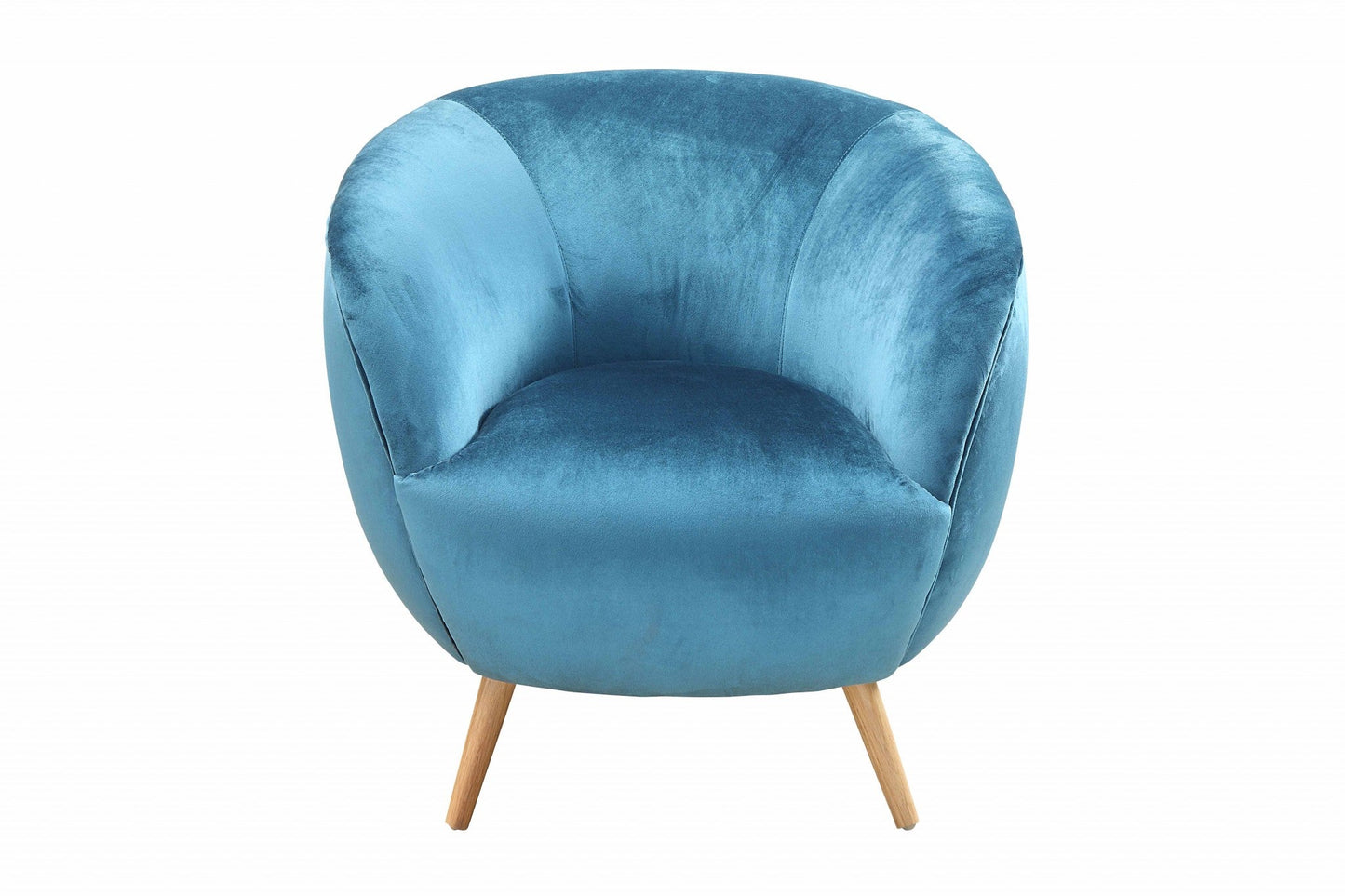 HomeRoots Teal Velvet Armed Accent Chair With Wooden Legs in Natural Finish