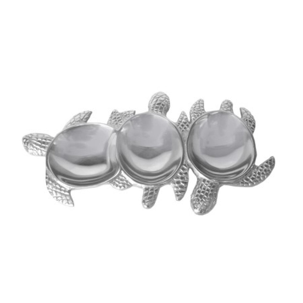 HomeRoots Three Section Turtle Design Serving Tray in Silver Finish