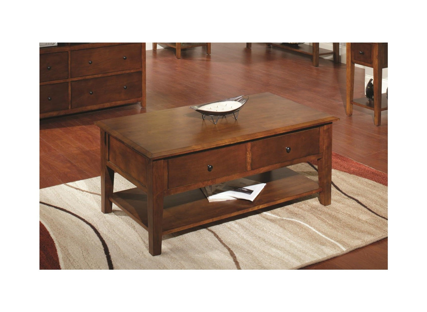 HomeRoots Tobacco Finish Hardwood Coffee Table with Storage