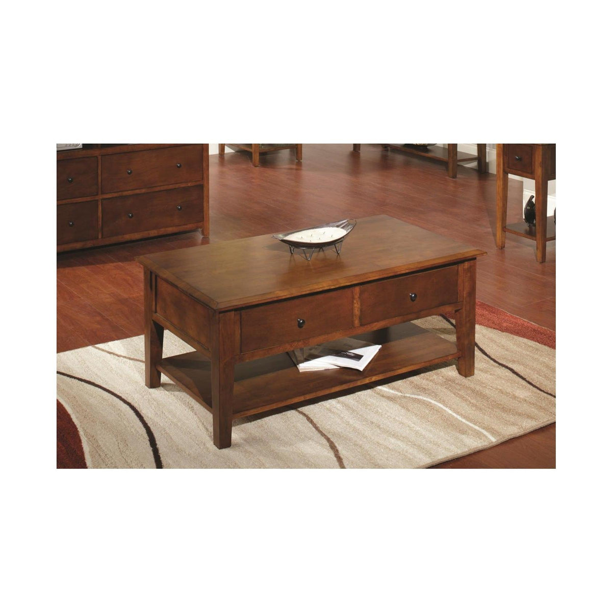 HomeRoots Tobacco Finish Hardwood Coffee Table with Storage