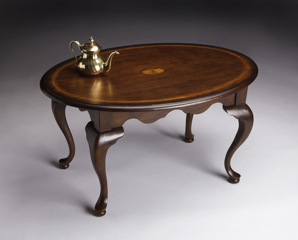 HomeRoots Traditional Oval Coffee Table in Cherry Wood Finish