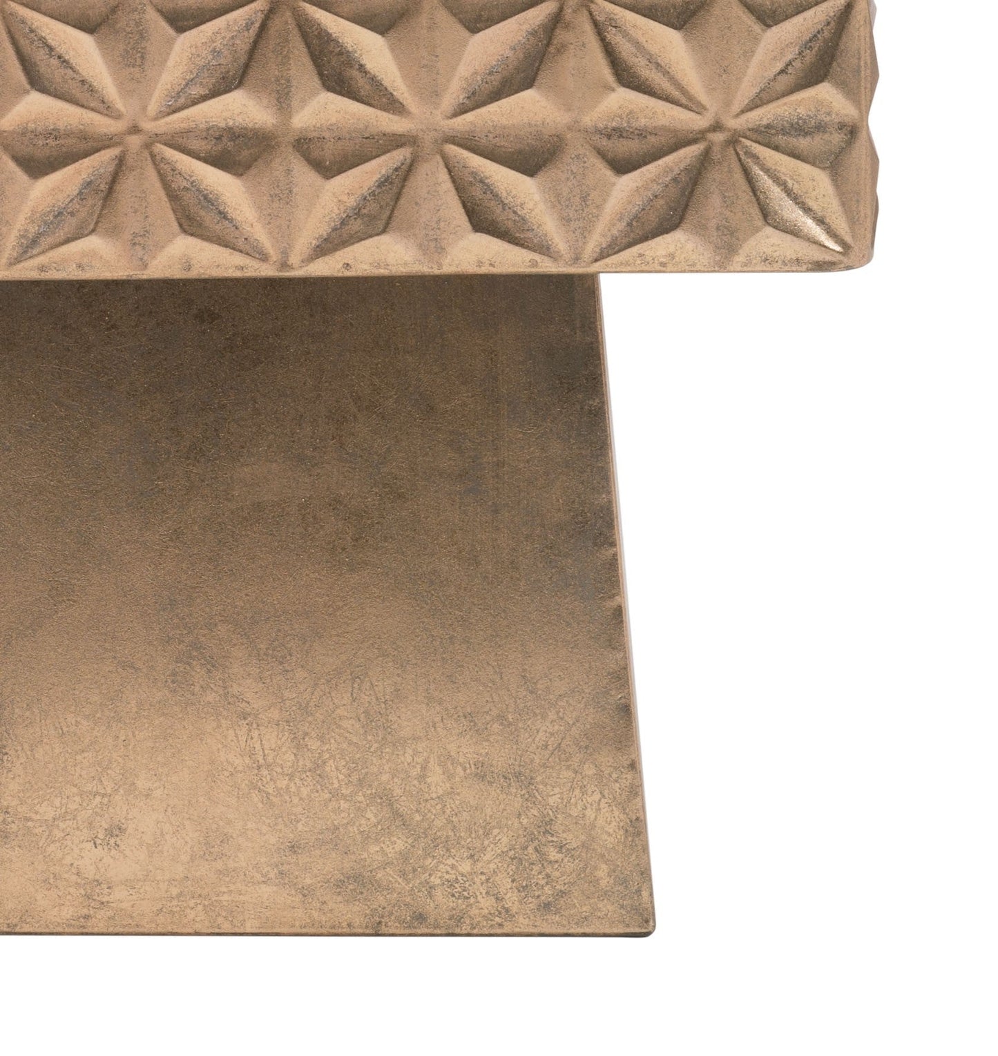 HomeRoots Tribal Mirror Side Table in Gold Finish