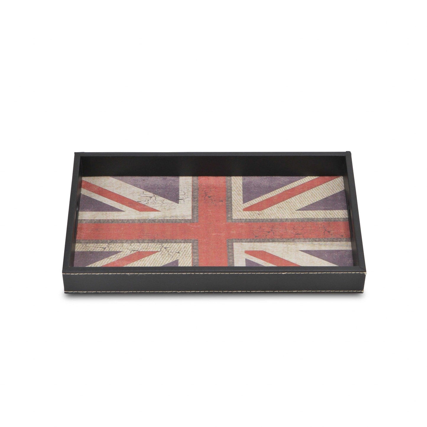 HomeRoots Union Jack Faux Leather Serving Tray in Black Finish