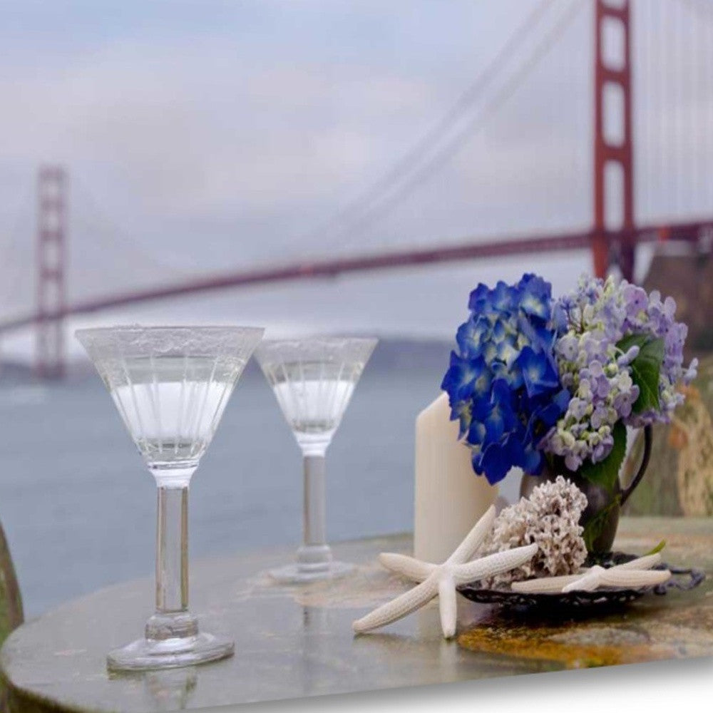 HomeRoots Up Close Beach Style Brunch For Two Golden Gate Bridge 3 Giclee Wrap Canvas Wall Art
