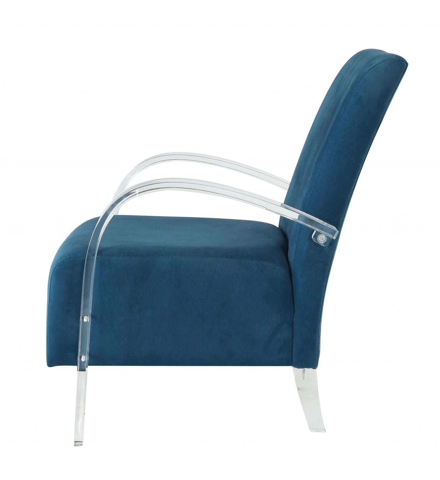 HomeRoots Velvet Accent Chair With Clear Arm in Teal Finish