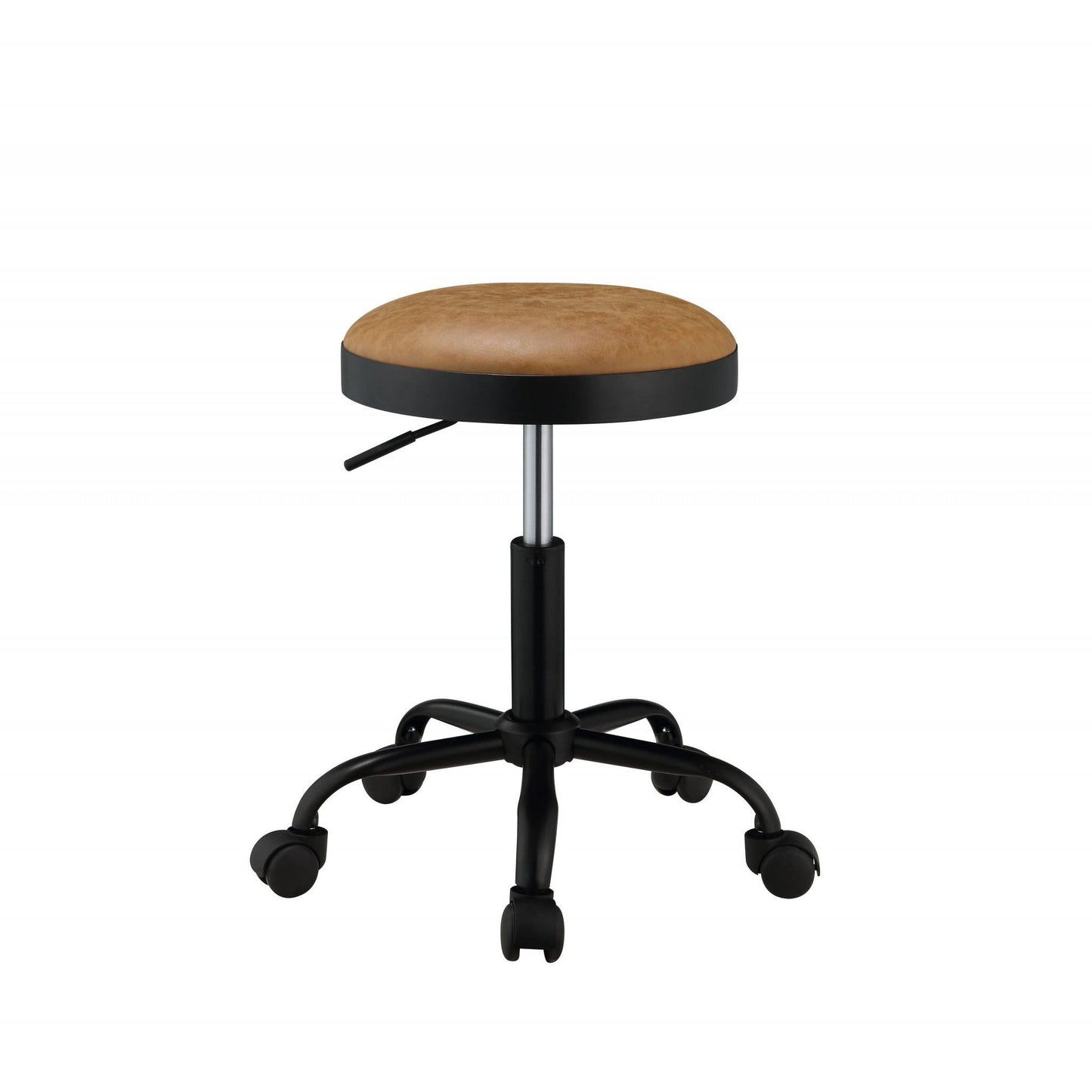 HomeRoots Vintage Caramel Upholstered and Adjustable Stools in Set of Two