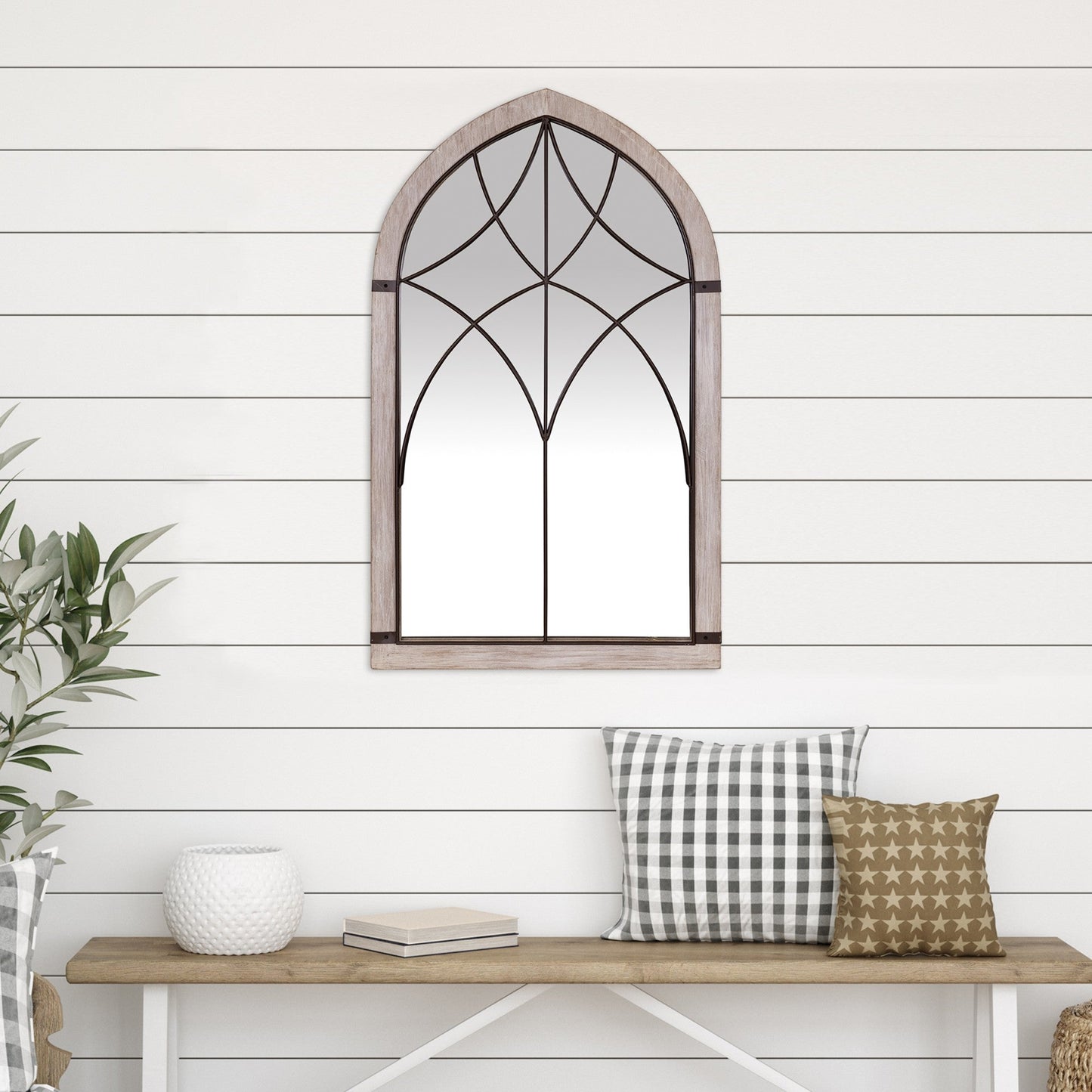 HomeRoots Vintage Wood and Iron Wall Mirror