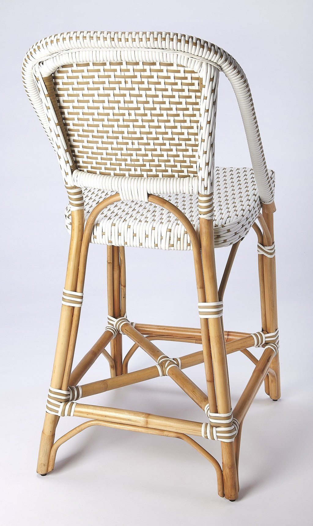 HomeRoots White And Tan Beige Rattan Counter Stool